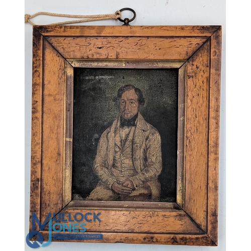 649 - Victorian oil on tin portrait painting, depicting a young gent, in a good period frame size #21.5cm ... 