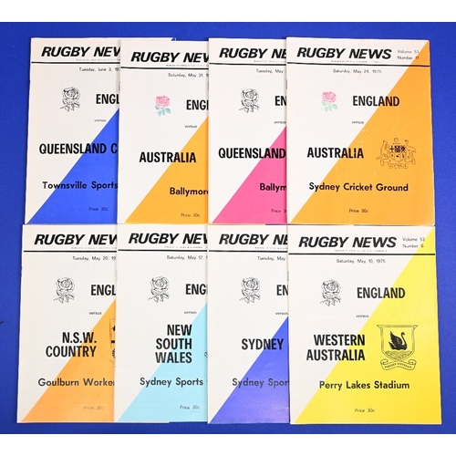 111 - 1975 England in Australia, Full Set Rugby Programmes (8): A lovely and quite scarce complete run, at... 