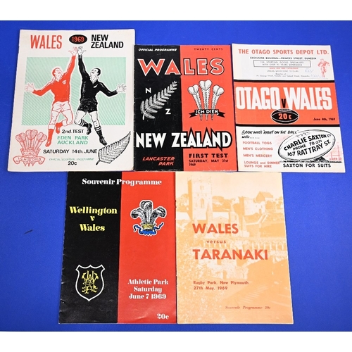 117 - 1969 Wales in NZ Rugby Programmes (5): Rarer to see these all in one lot, a quintet from Wales' hard... 