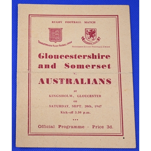 70 - 1947-8 Glos/Somerset v the Australians Rugby Programme: Small scale issue from Gloucester, folds but... 