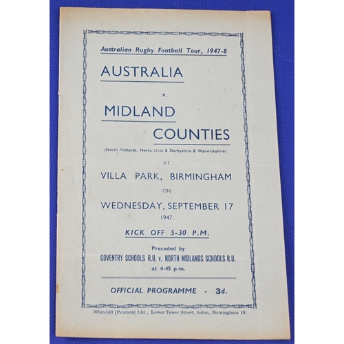 71 - 1947-8 Midland Counties v the Australians Rugby Programme:  At Villa Park, some (critical!) writing ... 