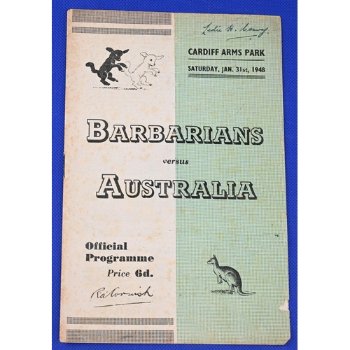 73 - 1947-8 Barbarians v Australia Rugby Programme: At Cardiff, the first such game, designed then to rai... 
