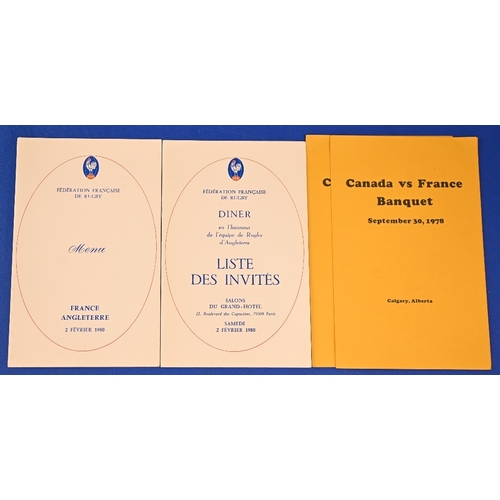 77 - 1980 French Rugby Dinner Menus etc (4): Fr v England Menu & Guest List 1980 and a pair of striking, ... 