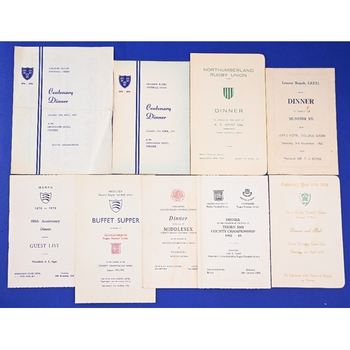 82 - 1961-83 Mostly English Counties Rugby Dinner Menus (8): Middlesex v Glos Counties Final 1976 & Cente... 
