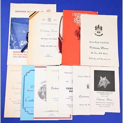 83 - 1960s-80s English Clubs Centenary Rugby Dinner Menus (11): Harlequins 1966 then Old Blues, Moseley, ... 