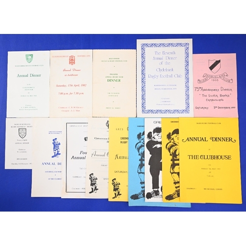 84 - 1970s-90s Scottish Clubs Rugby Dinner Menus (14): VG: Boroughmuir, Cambuslang, Clydebank, Hutcheson'... 
