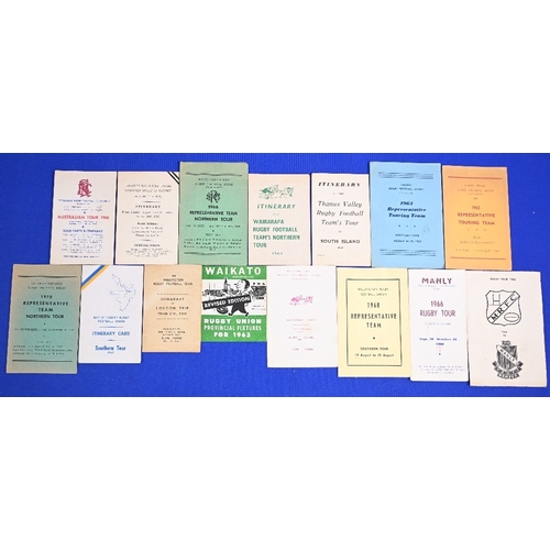 88 - 1950s/60s NZ & Aussie Club & Provincial Rugby Tour Itineraries (15): A fascinating array, to, from a... 