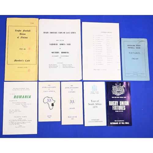 89 - 1957-79 Assorted Far-flung Rugby Itineraries, Fixture Cards etc (9): East Africa welcome & teams v S... 