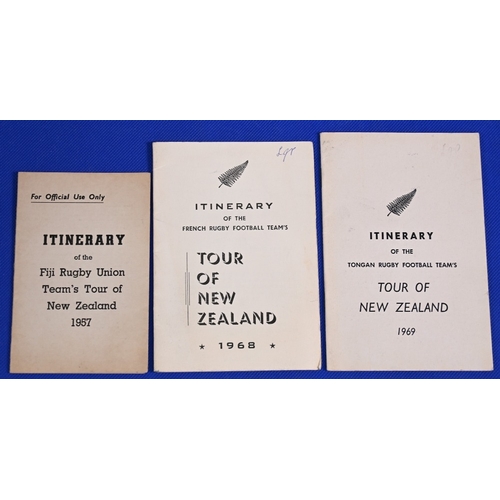 90 - 1957-69 Rugby Itineraries to New Zealand (3): Official NZFU compact cards for the visits of Fiji 195... 
