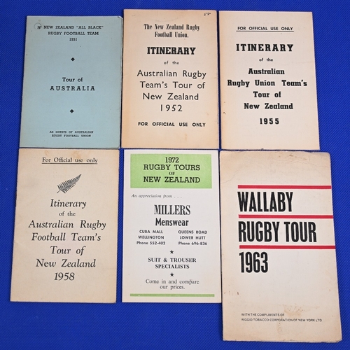 91 - 1951-1972 Australia & NZ Rugby Itineraries (6): NZ to Australia 1951, Aus to NZ 52, 55, 58, 63 & 72.... 
