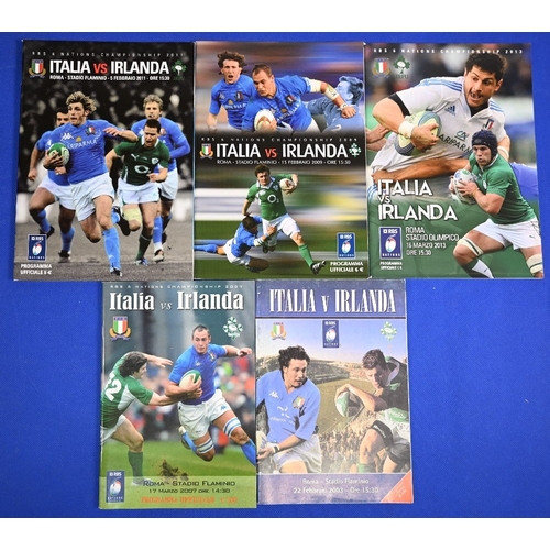 99 - 2003-13 Italy v Ireland Rugby Programmes (5): 2003, 07, 09, 11 & 13. Near mint issues.