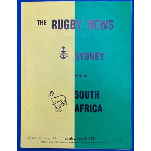 420 - 1971 Sydney v S Africa Rugby Programme: The usual competent and attractive Rugby News output. VG