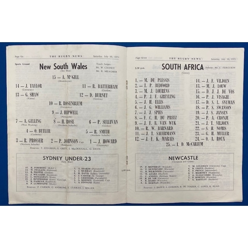 421 - 1971 NSW v S Africa Rugby Programme: The usual competent and attractive Rugby News output. Slight cr... 