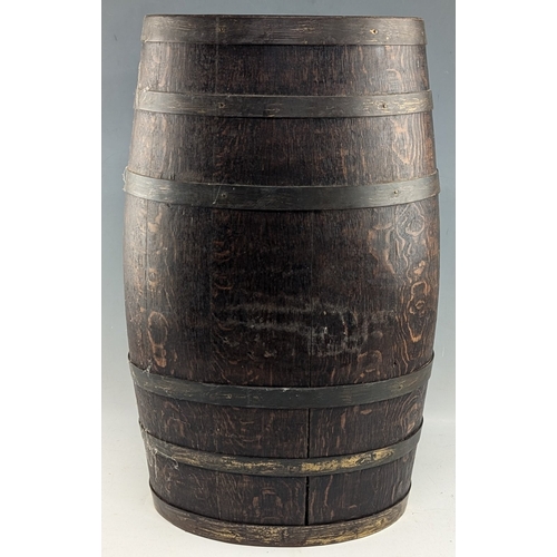 385 - Period oval copper bound Oak Stick Umbrell Stand, with metal drip tray inside - size #26cm x 3cm3 x ... 