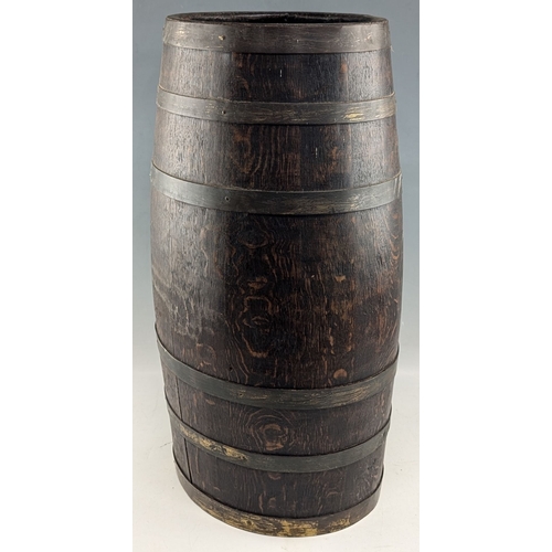 385 - Period oval copper bound Oak Stick Umbrell Stand, with metal drip tray inside - size #26cm x 3cm3 x ... 