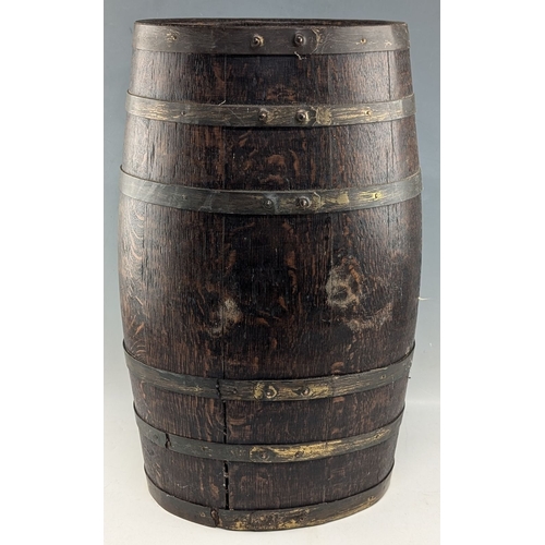 385 - Period oval copper bound Oak Stick Umbrell Stand, with metal drip tray inside - size #26cm x 3cm3 x ... 