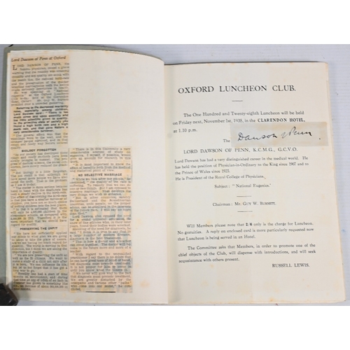 408 - 1932/1935 Oxford Luncheon Club signed Programmes, by Sir Hugh Allen, Sir Ronald Storrs, Lord Dawson ... 