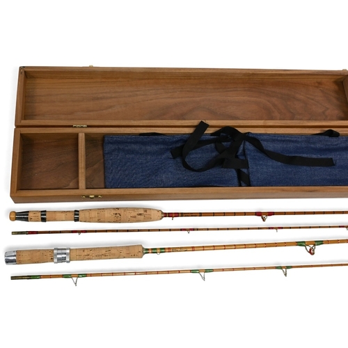 A fine and interesting pair of split cane rods in a presentation walnut ...
