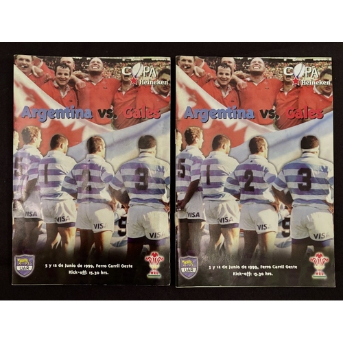 13 - 1999 Argentina v Wales Autographed Rugby Programmes (2): Both Test matches from this tour, signed by... 