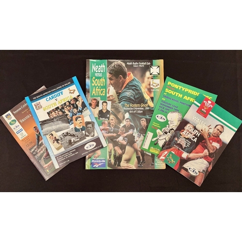 38 - 1994 S Africa in the UK Rugby Programmes (5): v Neath, Swansea, Cardiff, Pontypridd and Wales. VG