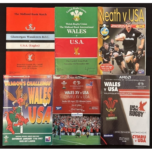50 - 1987-2000 USA in Wales Rugby Programmes (6): 1987 v Galm Wanderers and Wales; 1997 v Neath and Wales... 