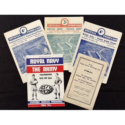 54 - 1949-1978 Services Rugby Programmes (5): British Army v French Army 50, and v French Armed Forces 56... 