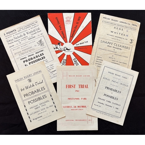 55 - 1955-70 Welsh Trials Rugby Programmes (6): 1st trials 1957 (Swansea), 62 (E Vale), 64 (Pontypool), 7... 