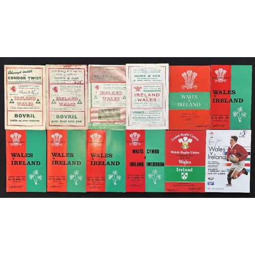 59 - 1947-97 Wales v Ireland Rugby Programmes (12): A dozen issues over 50 years, 1957-53 inc, 57, 69-77 ... 