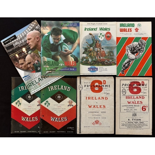 60 - 1952-2015 Ireland v Wales Rugby Programmes (8): 1952, 54, 64, 66(p/h), 76 (Grand Slam), 88, 98 and 2... 
