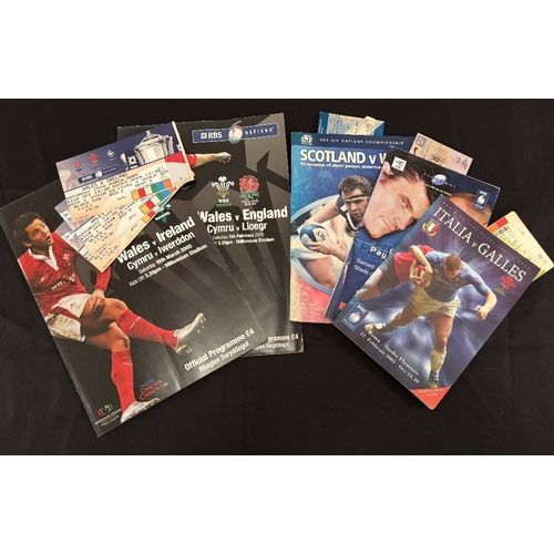 9 - 2005 Wales Grand Slam Rugby Programmes with Tickets (5+): All five matches from the famous Grand Sla... 