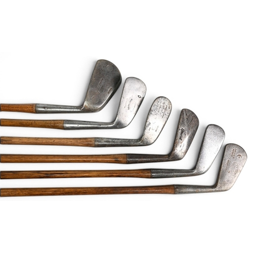 1 - 6x Various lofted Golf irons incl very deep face model B Spalding Goldsmith mashie, concentric back ... 