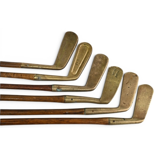 29 - 6x Various straight brass blade putters incl 1x Duplex – all fitted with grips