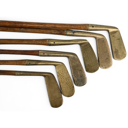 29 - 6x Various straight brass blade putters incl 1x Duplex – all fitted with grips