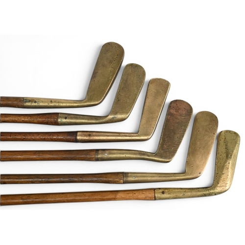 30 - 6x Various brass blade putters incl a gooseneck diamond back, wry neck x3, bent neck and a straight ... 