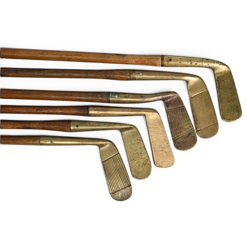 30 - 6x Various brass blade putters incl a gooseneck diamond back, wry neck x3, bent neck and a straight ... 
