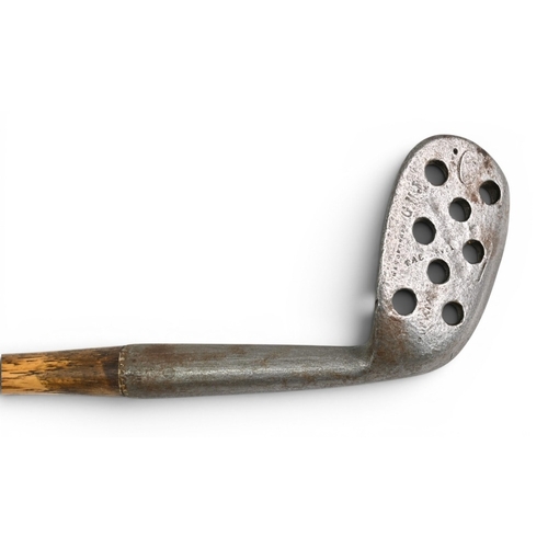 32 - Rare and unique Tom Stewart of St Andrews water niblick with 8x well angled, drilled holes to the he... 