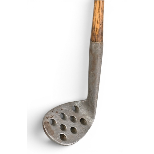 32 - Rare and unique Tom Stewart of St Andrews water niblick with 8x well angled, drilled holes to the he... 