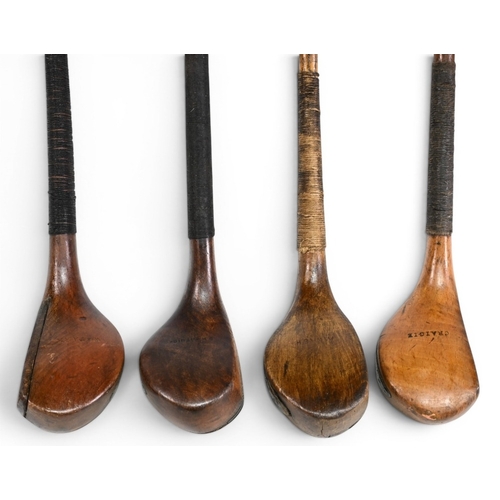 47 - 4x Scared neck woods incl a left hand Wm Park brassie with near full face leather insert, A Nash bra... 