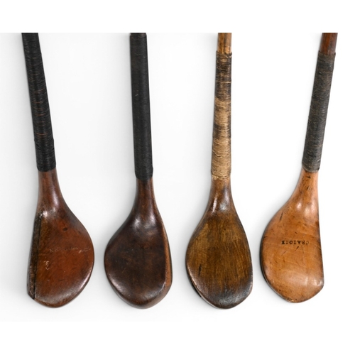47 - 4x Scared neck woods incl a left hand Wm Park brassie with near full face leather insert, A Nash bra... 