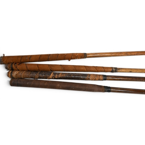47 - 4x Scared neck woods incl a left hand Wm Park brassie with near full face leather insert, A Nash bra... 