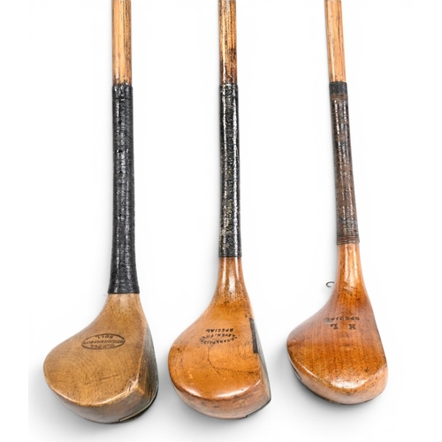 51 - 3x Small head scared neck brassies by maker’s W Dell, J Carstairs of Leven with central black face i... 