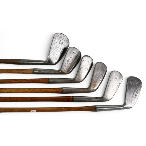 8 - 6x Assorted Golf irons mainly lofted incl Frank Johnson London key cleek mark mashie iron, C McBean ... 