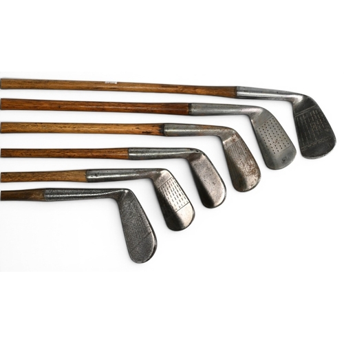 8 - 6x Assorted Golf irons mainly lofted incl Frank Johnson London key cleek mark mashie iron, C McBean ... 