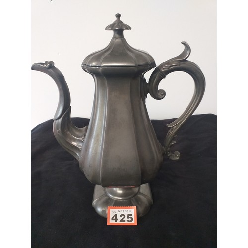 425 - Large vintage pewter coffee pot (numbered)