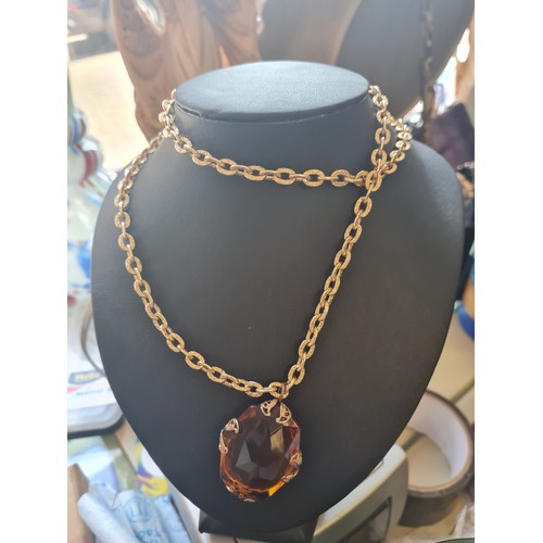 15a - Vintage Chain & amber large stone