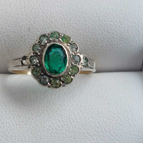 23D - 9ct gold and silver emerald and cz ring. 2.5grms size M