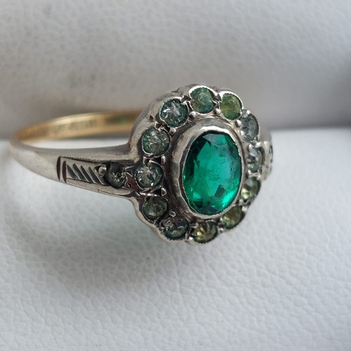 23D - 9ct gold and silver emerald and cz ring. 2.5grms size M