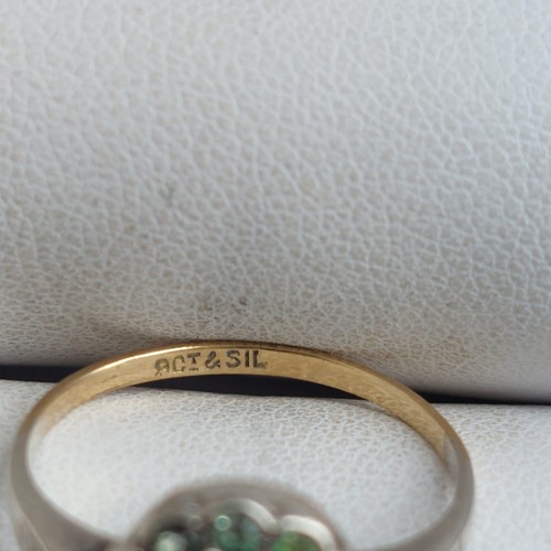 23D - 9ct gold and silver emerald and cz ring. 2.5grms size M