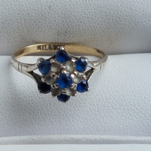 23C - 9ct gold & silver synthetic sapphire and diamond ring size O/P 1.9grms

relisted due to non payer