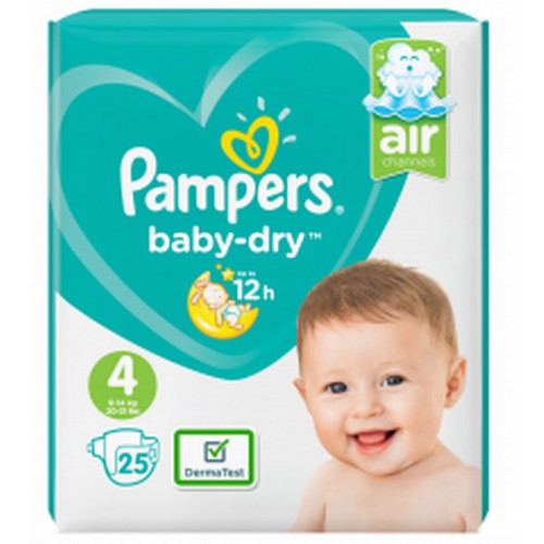 60 - Pampers Baby-Dry Nappies Size 4, 9-14kgs, 20-31lbs, Maxi 25's